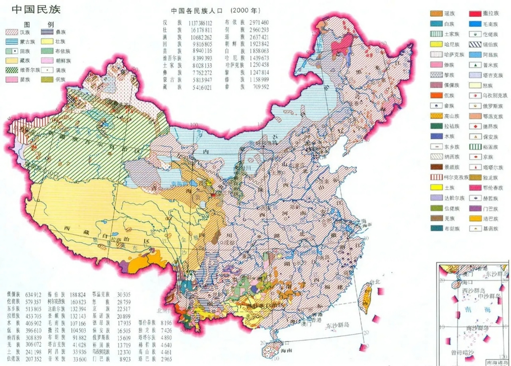 中国民族分布示意图