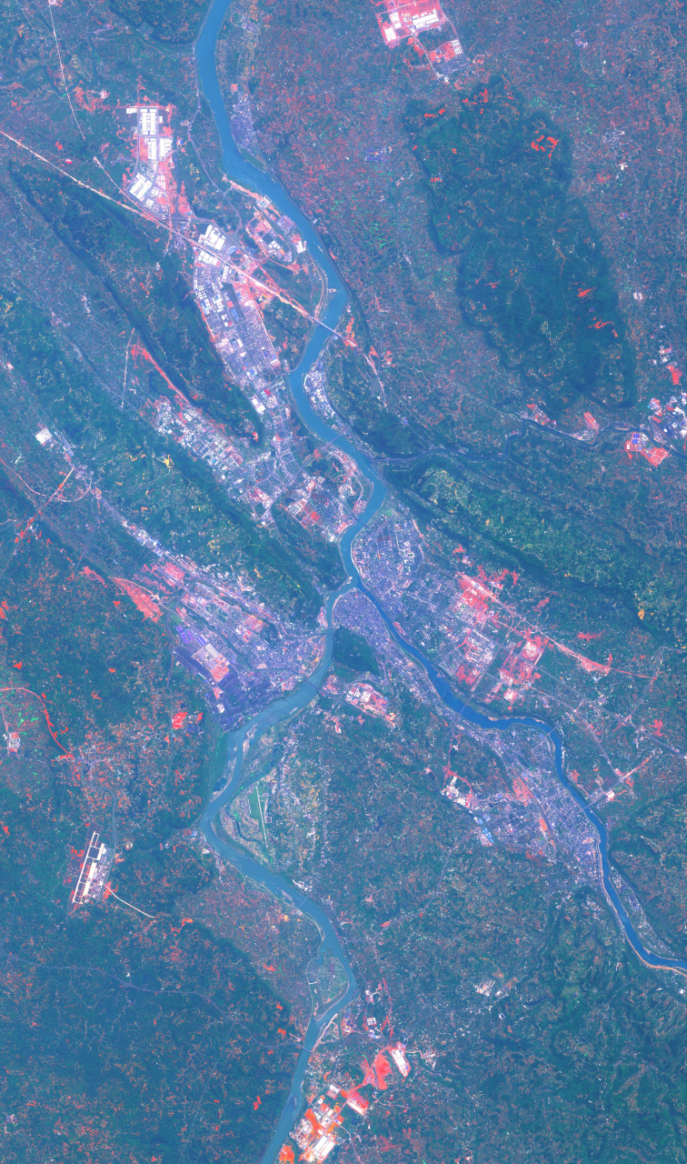 1) 2023年5月1日拍摄的最近卫星地图影像,四川省域副中心城市—宜宾市