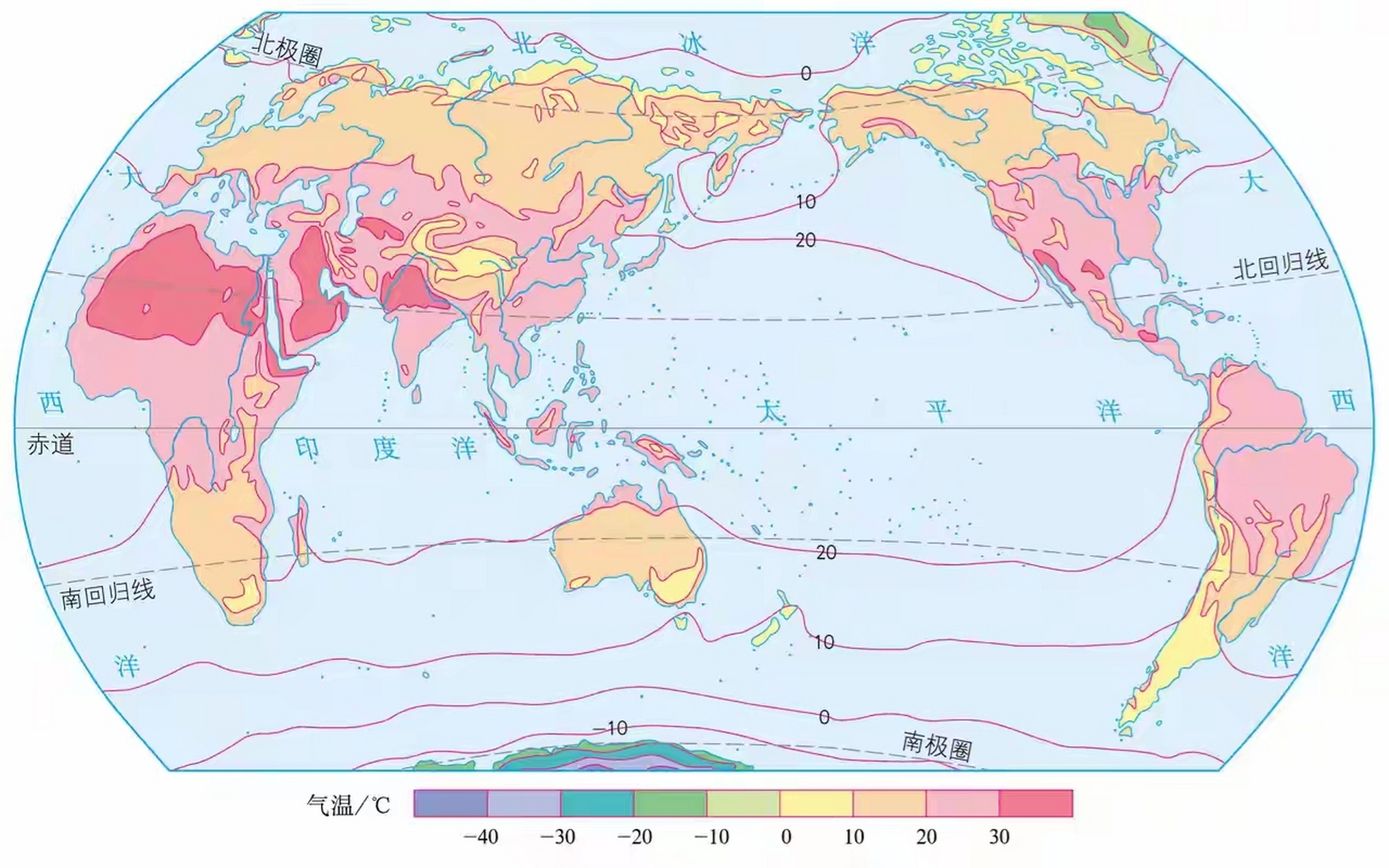 全球7月平均气温分布图