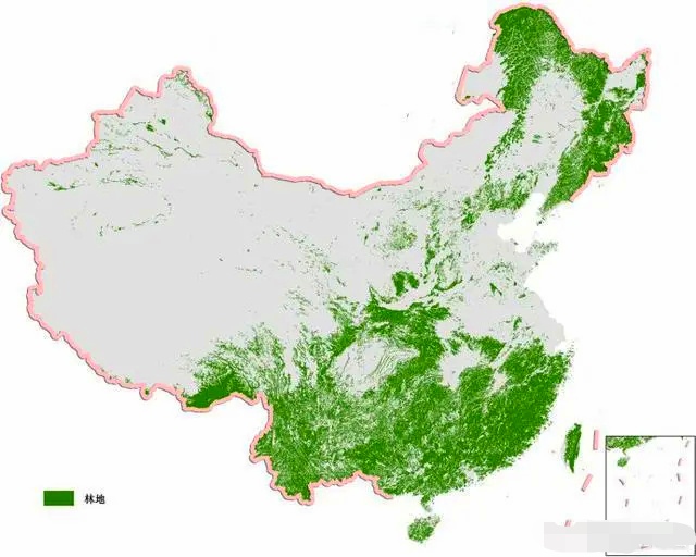 中国林区(森林)分布示意图