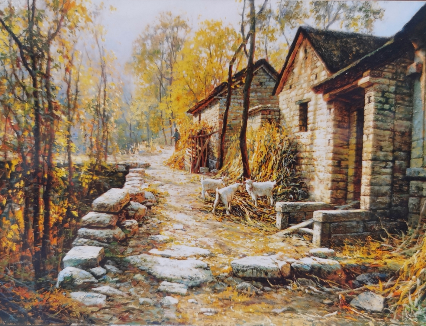 乡村风情画《阳光照耀着家乡之七》田海波原创油画艺术