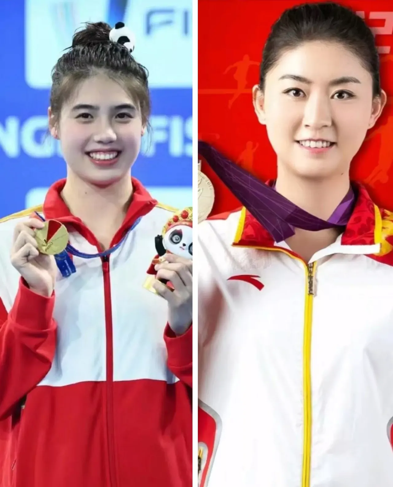 左边是张雨菲,26岁,未婚,身高176,体重62kg,蝶泳运动员