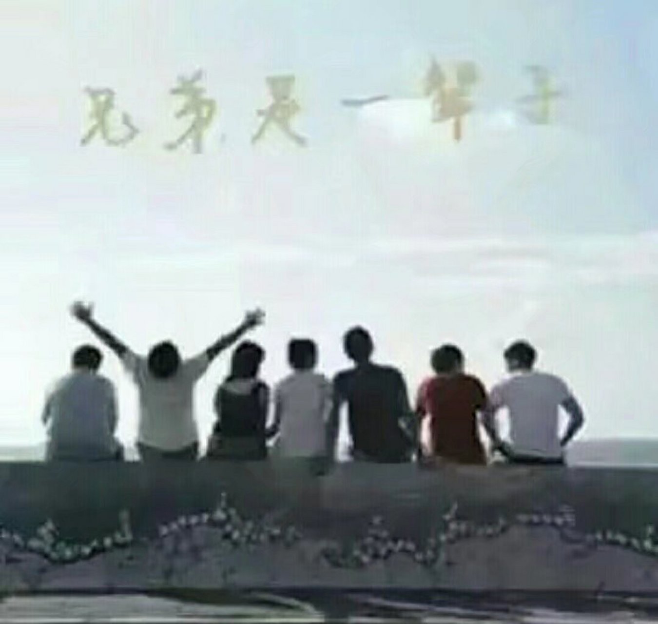 【兄弟情深,一生相伴】  在这片绿意盎然的草坪上,一群兄弟并肩而坐