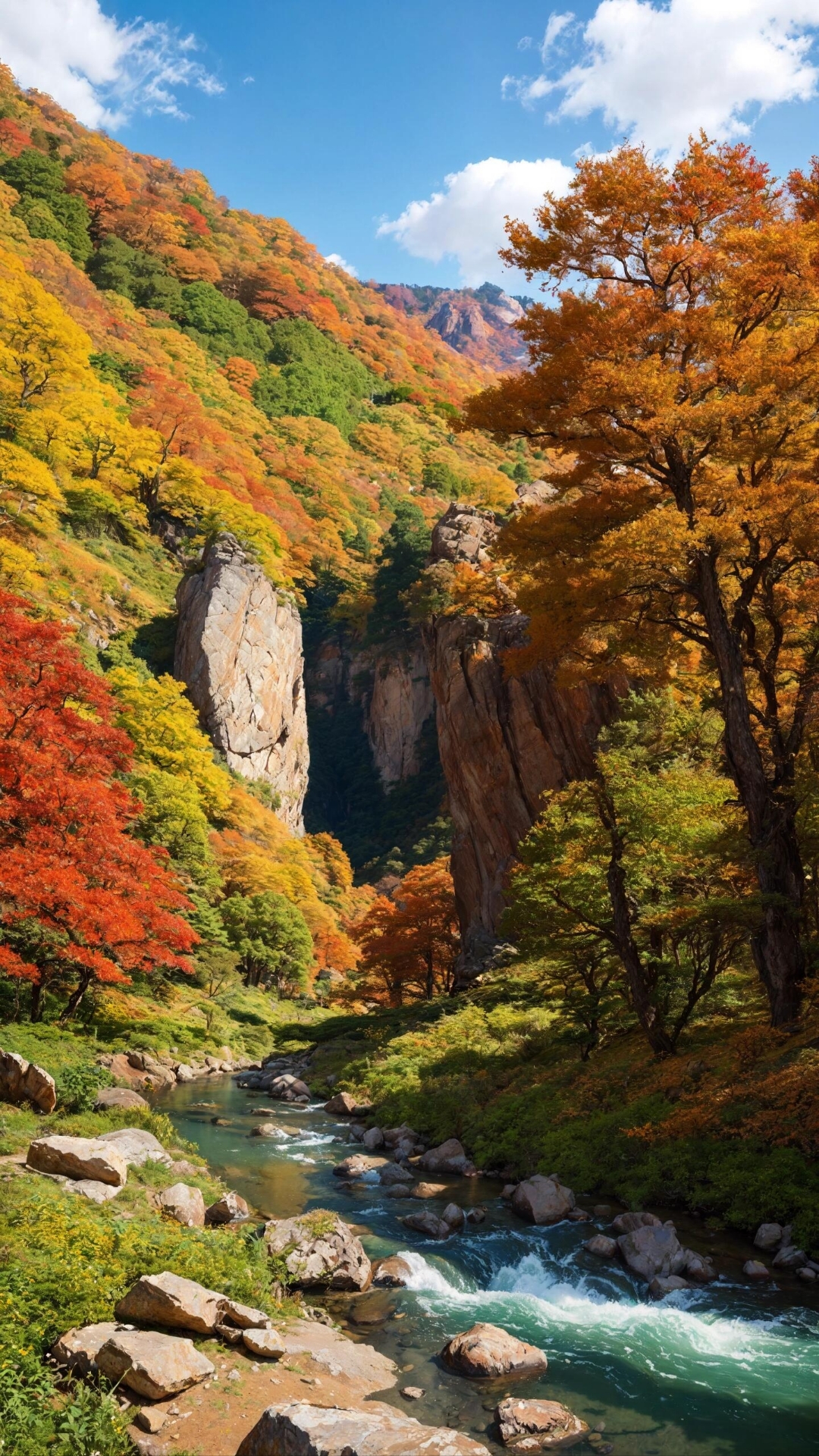 河水潺潺,彩林环绕,感觉自己仿佛置身于一幅色彩斑斓的画中