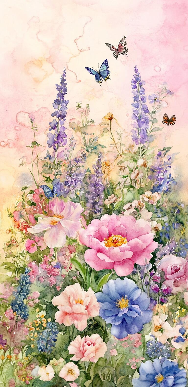 哇,这幅画捕捉了大自然中的一个美丽瞬间,蝴蝶在花丛中翩翩起舞,真让