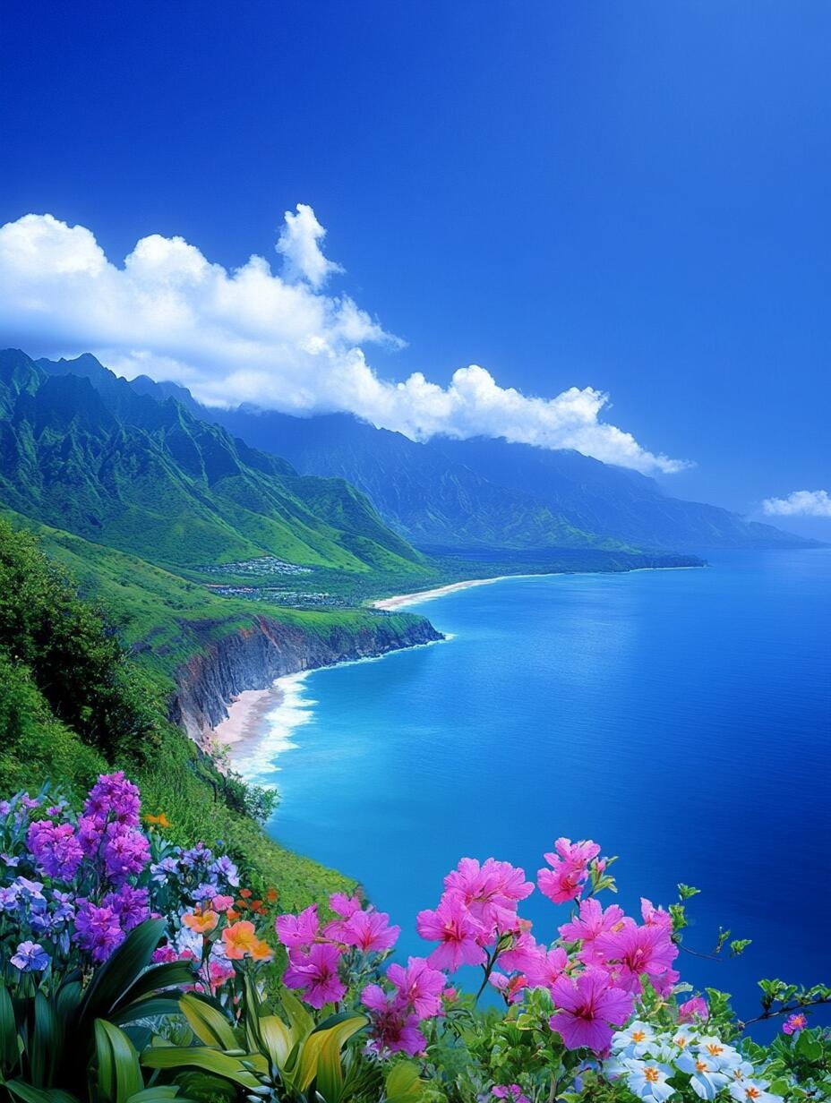 碧海蓝天间,浪花与礁石缠绵低语,落日将云霞浸染成醉人的绯红