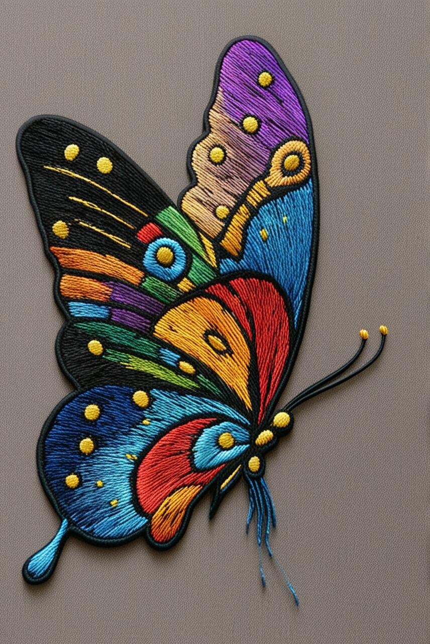 那蝴蝶刺绣,犹如一幅生动的画卷,色彩交织间尽显斑斓,活灵活现,仿佛下