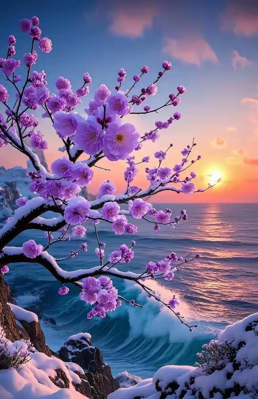 在这寒冷的冬日,那片梅花如海浪般绽放,美得令人心醉,仿佛是大自然最