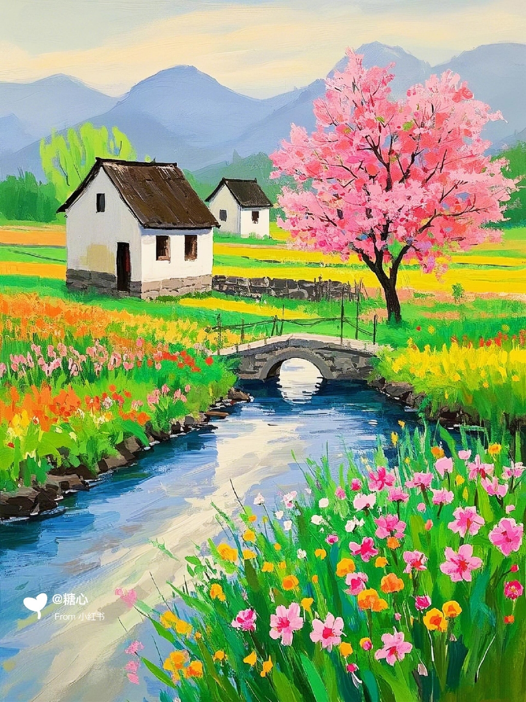 哇,这乡村风景画太治愈了,小桥流水人家,好想在这样的地方建个小屋