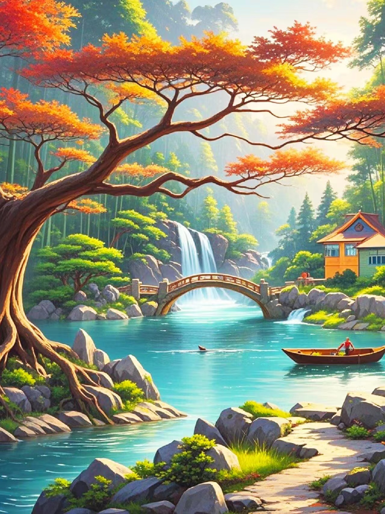 哇,这风景美得像幅画,我仿佛能听到瀑布的水声和鸟儿的叫声