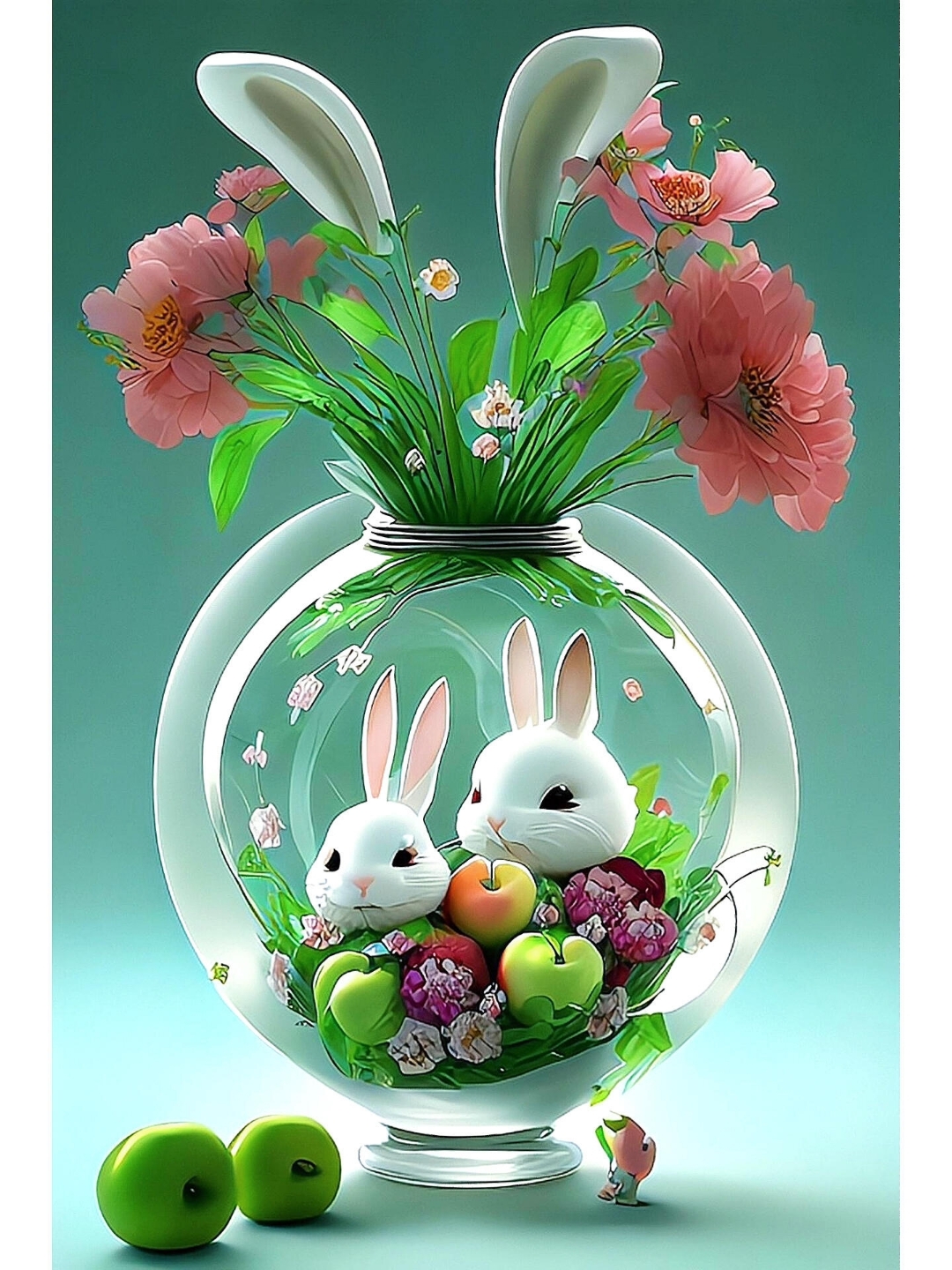 瞧这小兔子,真想把它从花瓶里抱出来!