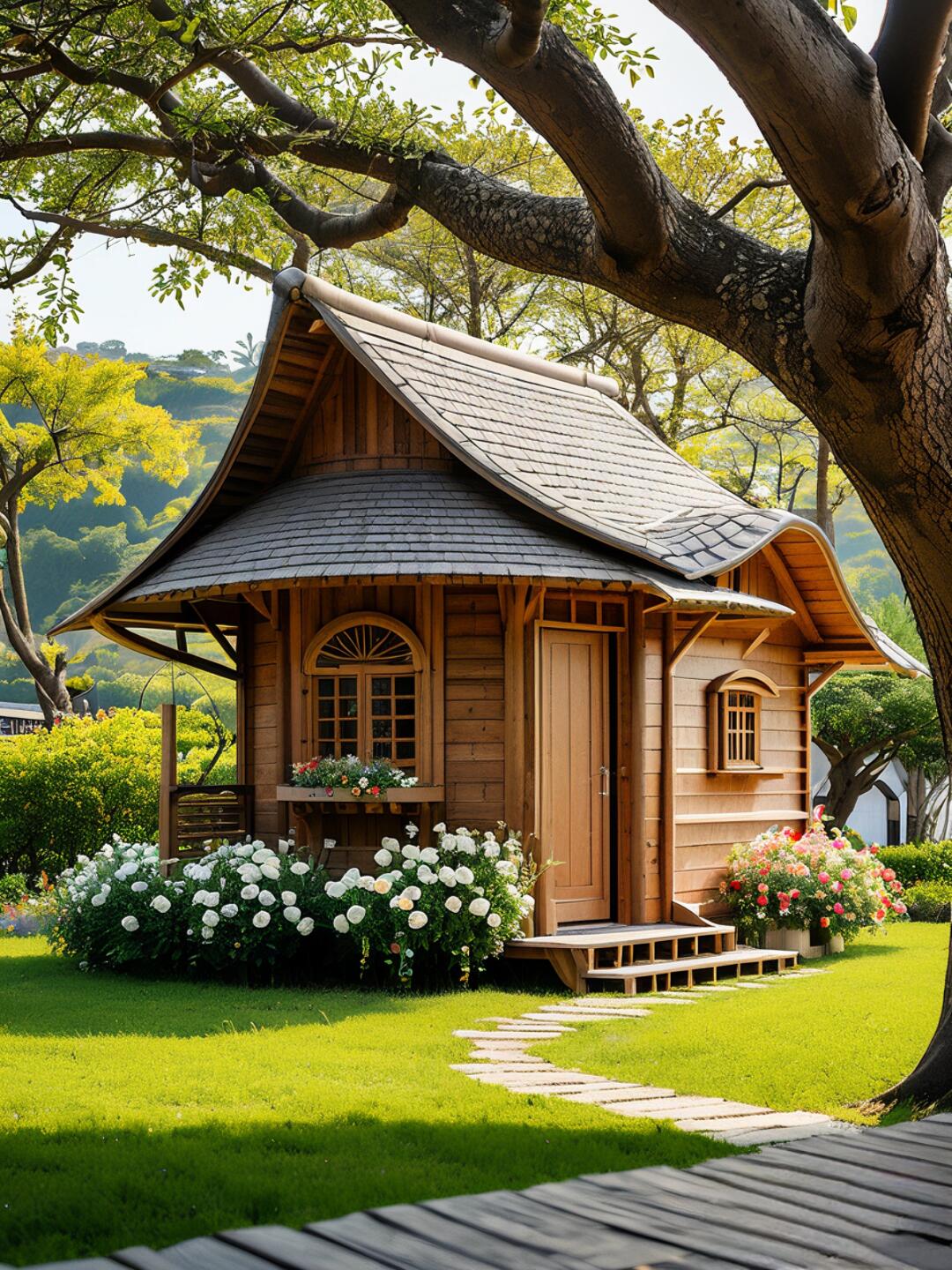 周末好心情,和家人一起在森林小屋里享受宁静的自然时光