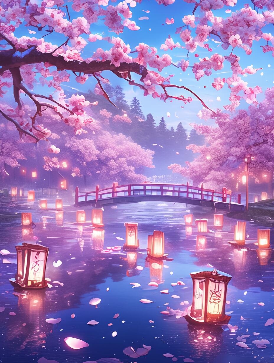 哇,这粉色花美景配上灯笼,简直美翻了,我要是有个这样的地方,每天都能