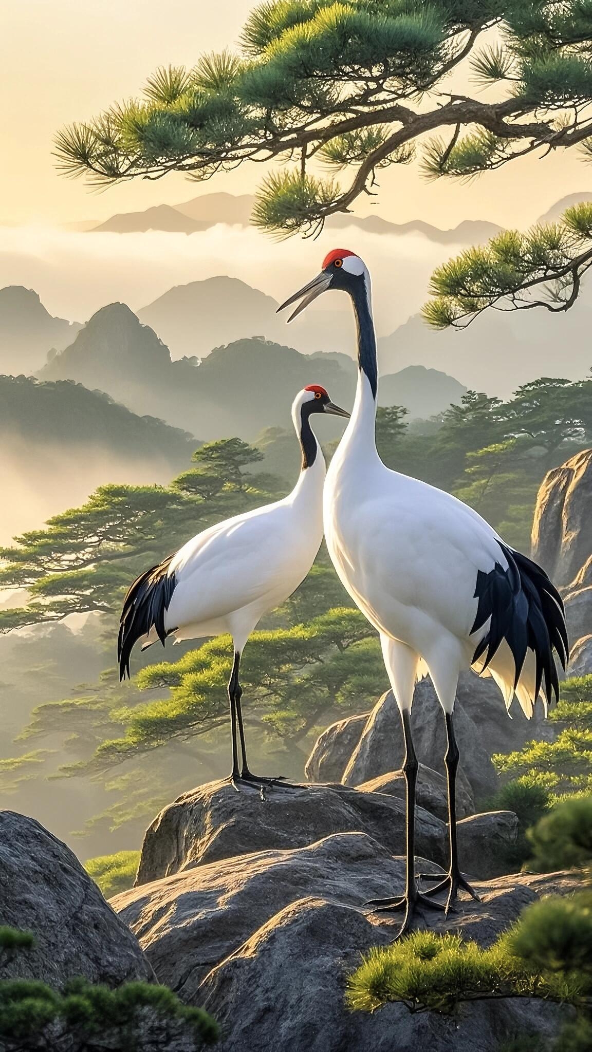 松鹤延年静谧中带着生命的灵动,岁月静好,仙鹤如诗,美景入画