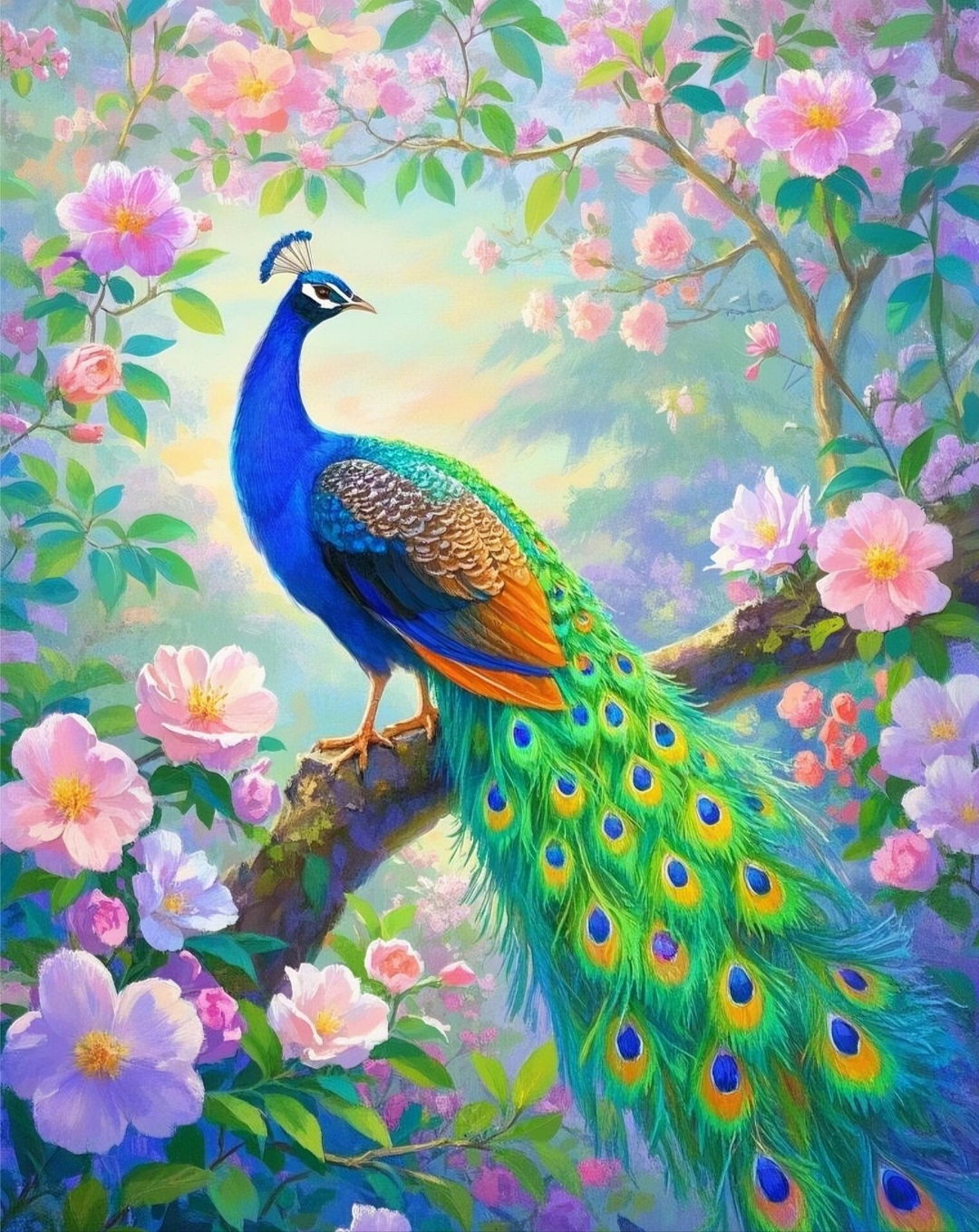 哇,这孔雀开屏美翻了,真想拥有这样一幅画挂在墙上,每天都能欣赏到这