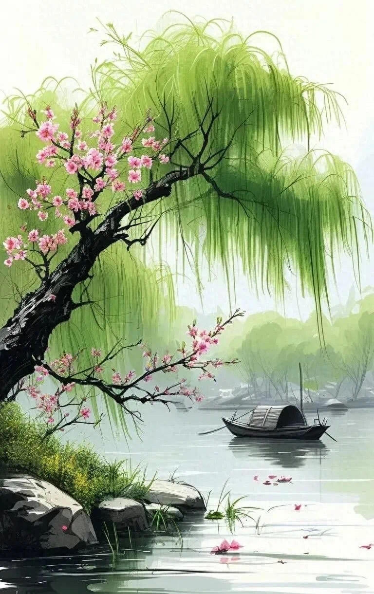 轻柔春风轻拂过,水面泛起层层涟漪,恰似时光轻触心弦