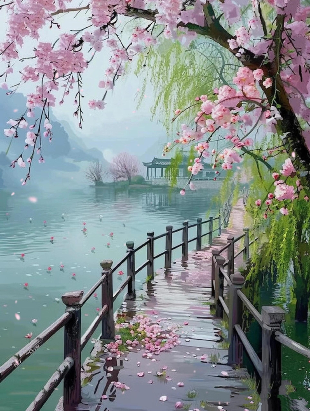 漫步桃林小径,仿若坠入粉霞梦境.衣袂染香,醉枕花荫