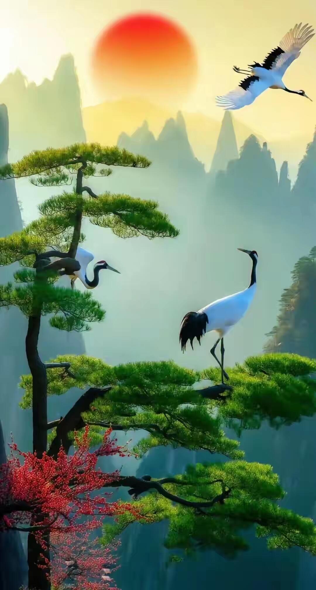 风掠过林间,羽翼划破天际的诗意,我与鹤影一同消散在暮色深处