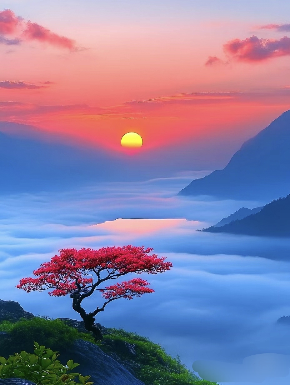 清晨,太阳缓缓升起,#云端上的日出#,美得不像话!美丽持续,一天好心情!