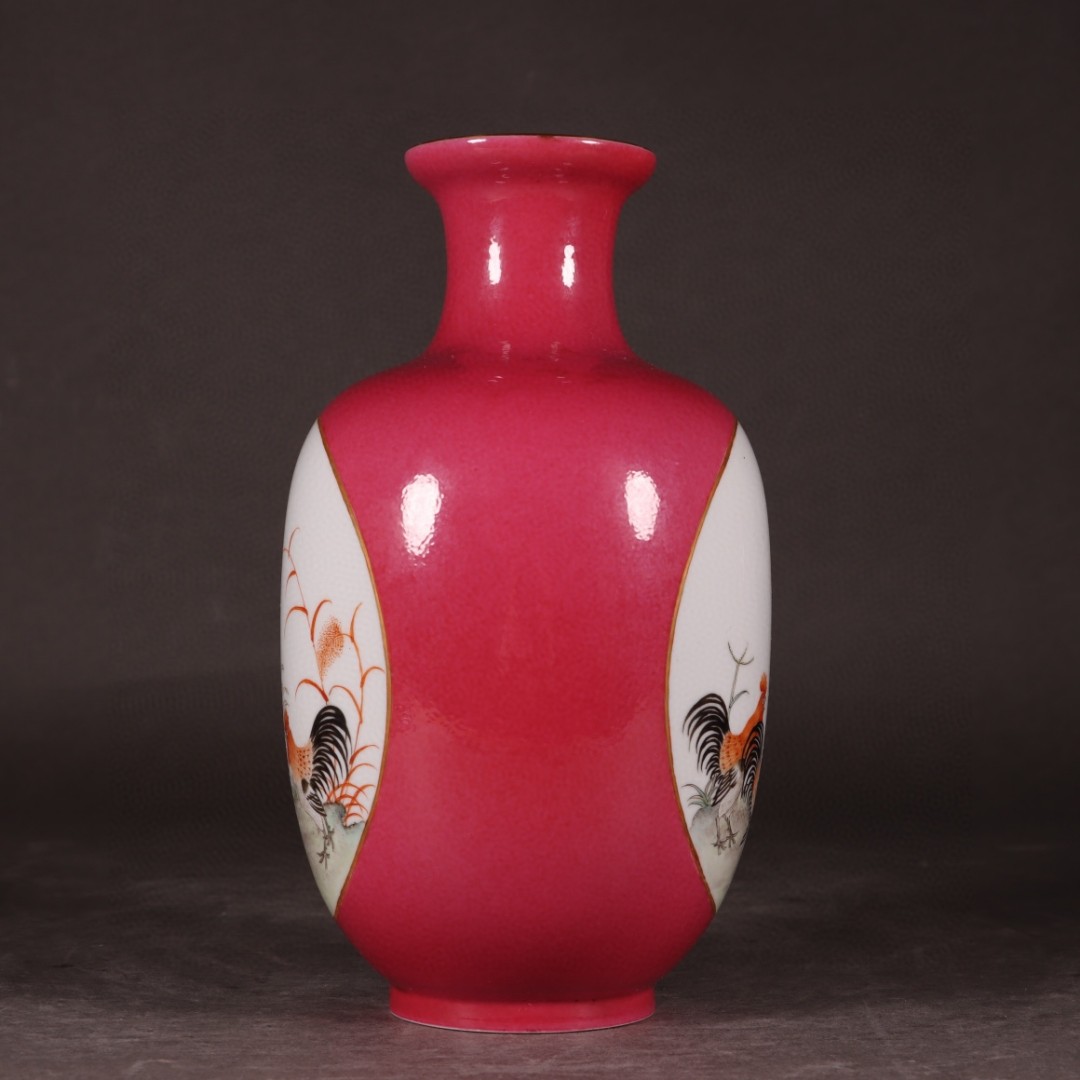 旧藏 养和堂制款 胭脂红开窗粉彩三公图  尺寸:高19.5cm 口径5.