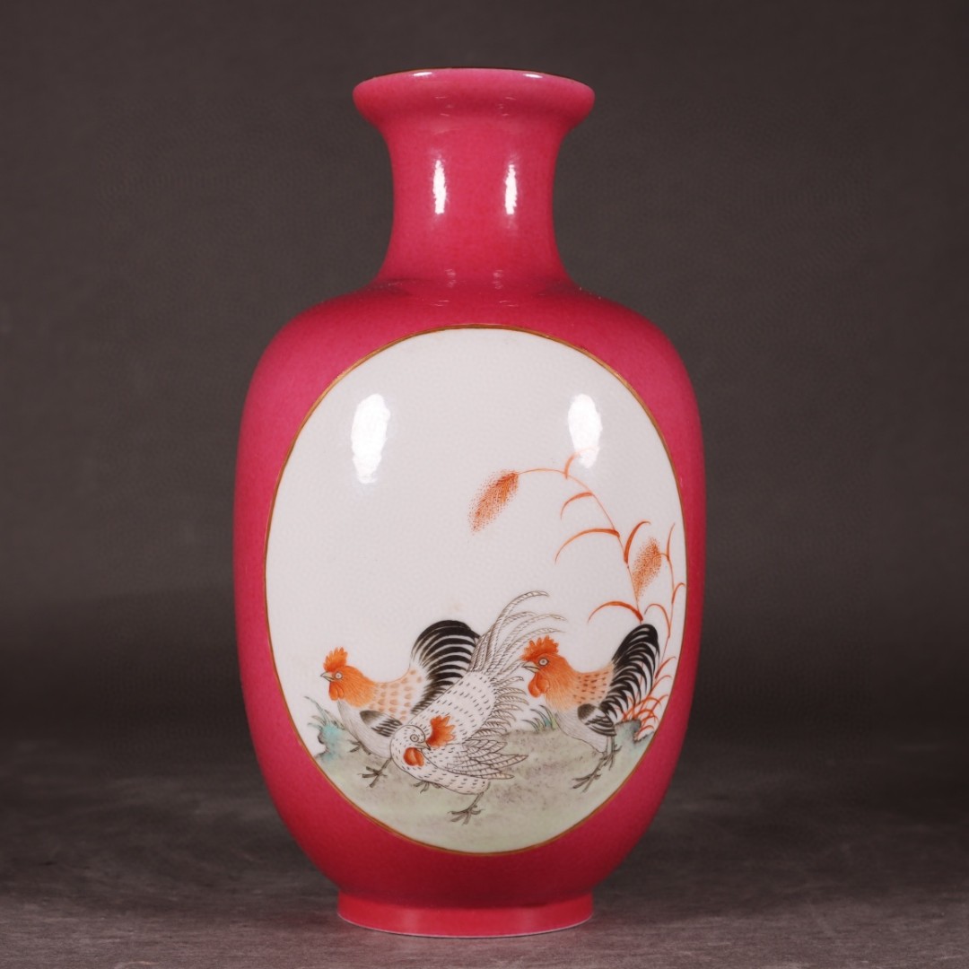 旧藏 养和堂制款 胭脂红开窗粉彩三公图  尺寸:高19.5cm 口径5.