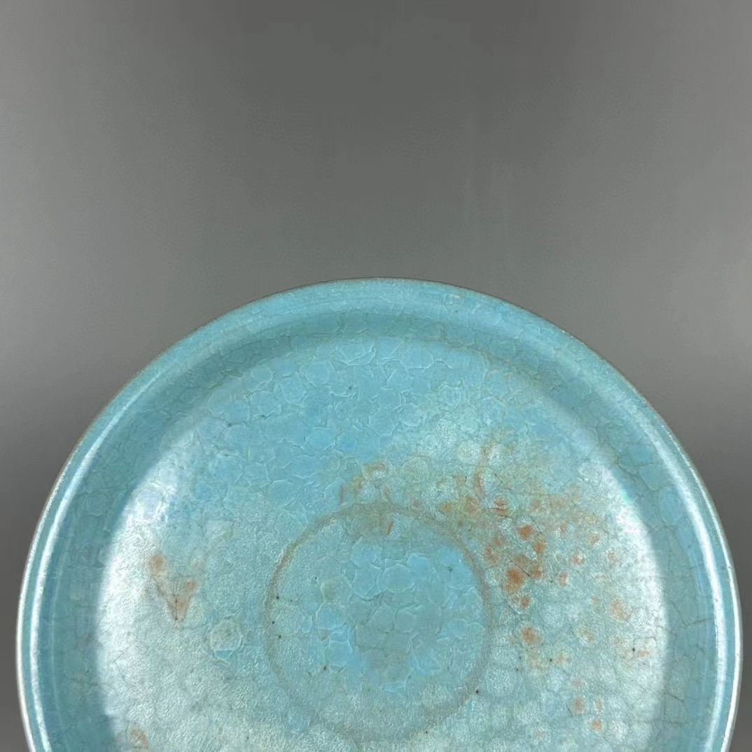 汝窑天青釉冰裂纹高足盘