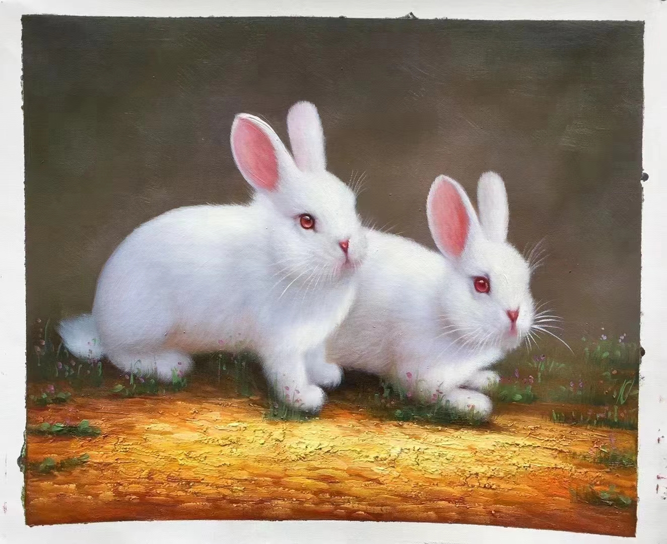 手绘写实动物油画