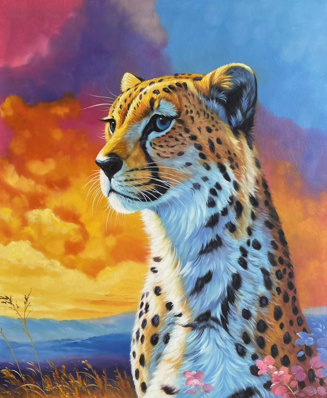 手绘厚彩写实动物油画小品,规格60*50