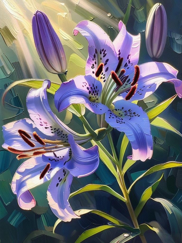 手绘原创厚彩油画《百合花》