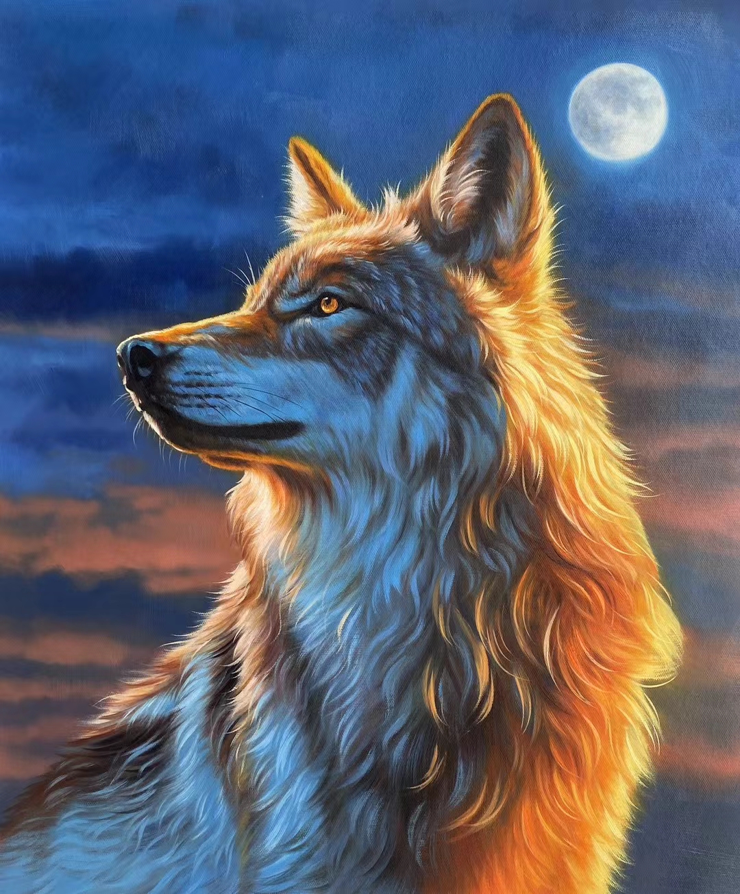 手绘厚彩写实动物油画小品,规格60*50