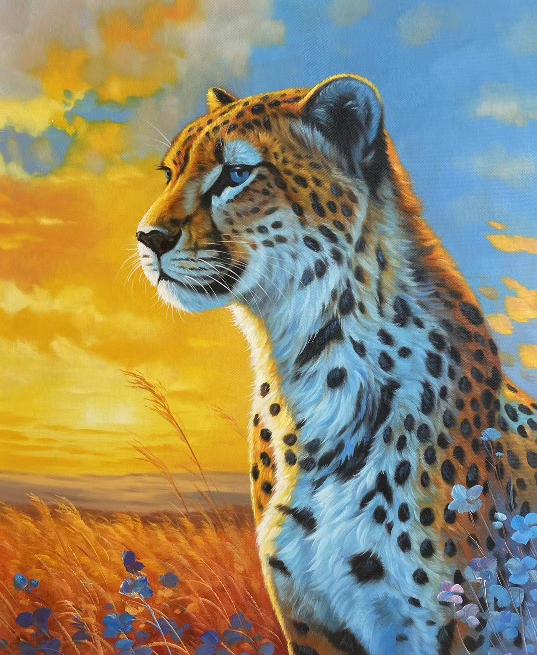 手绘厚彩写实动物油画小品,规格60*50