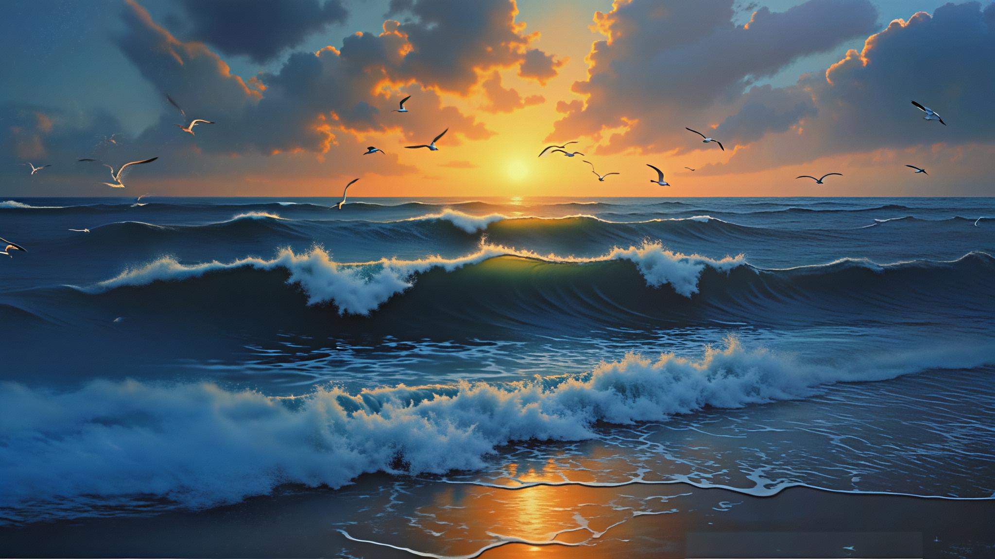 手绘原创厚彩海景油画