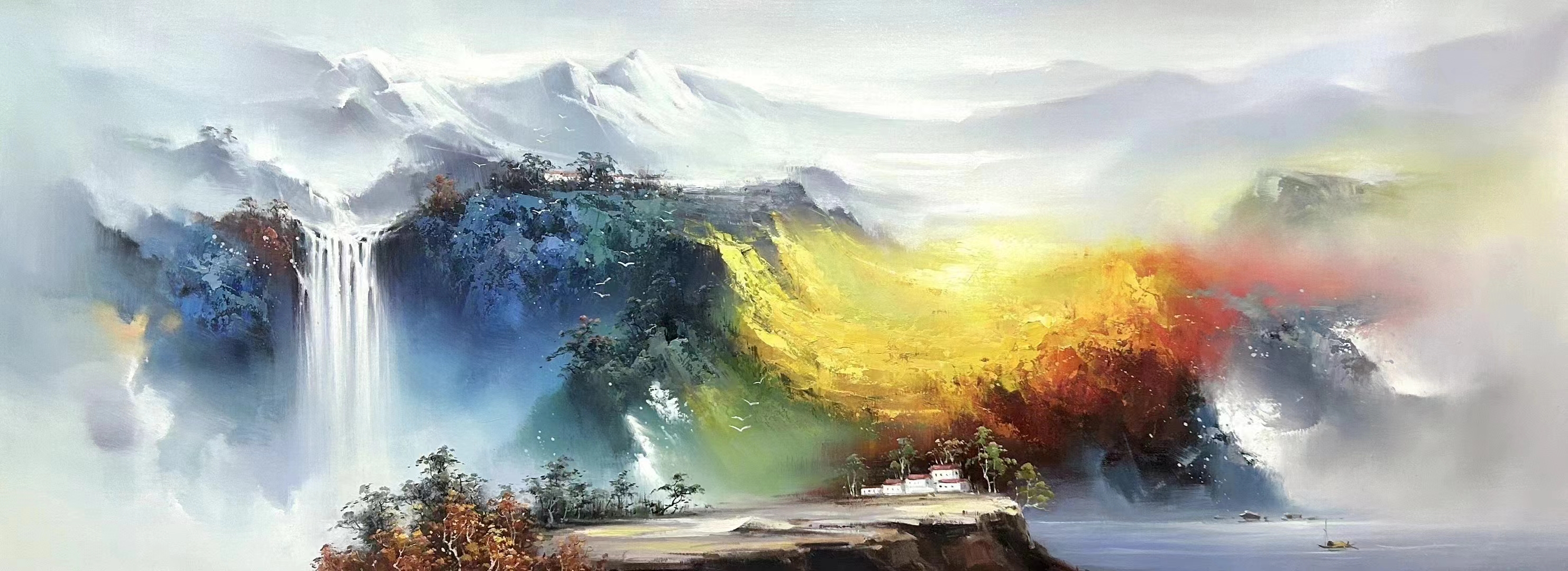 手绘大幅山水油画