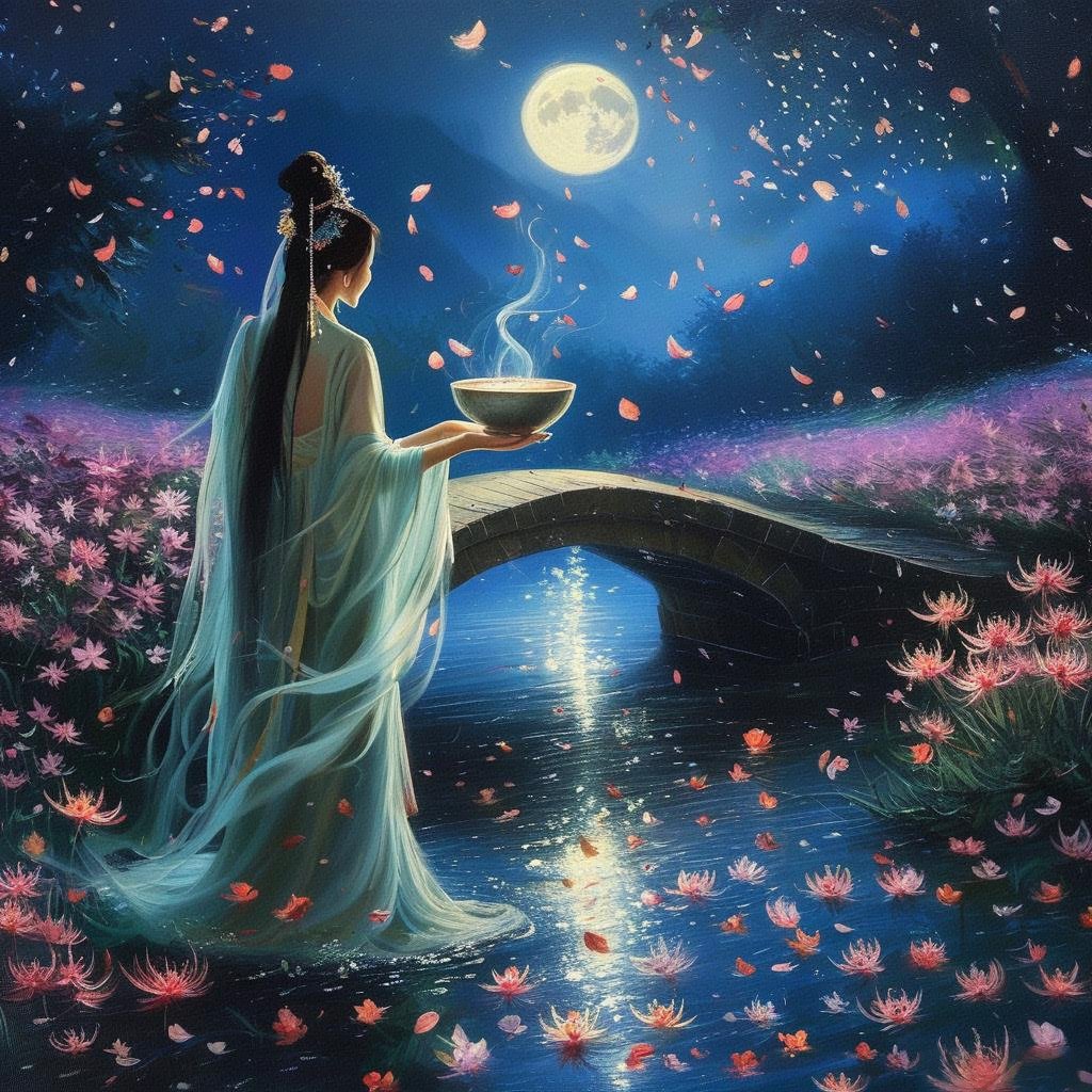 奈何桥畔影孤单, 彼岸花开映月寒