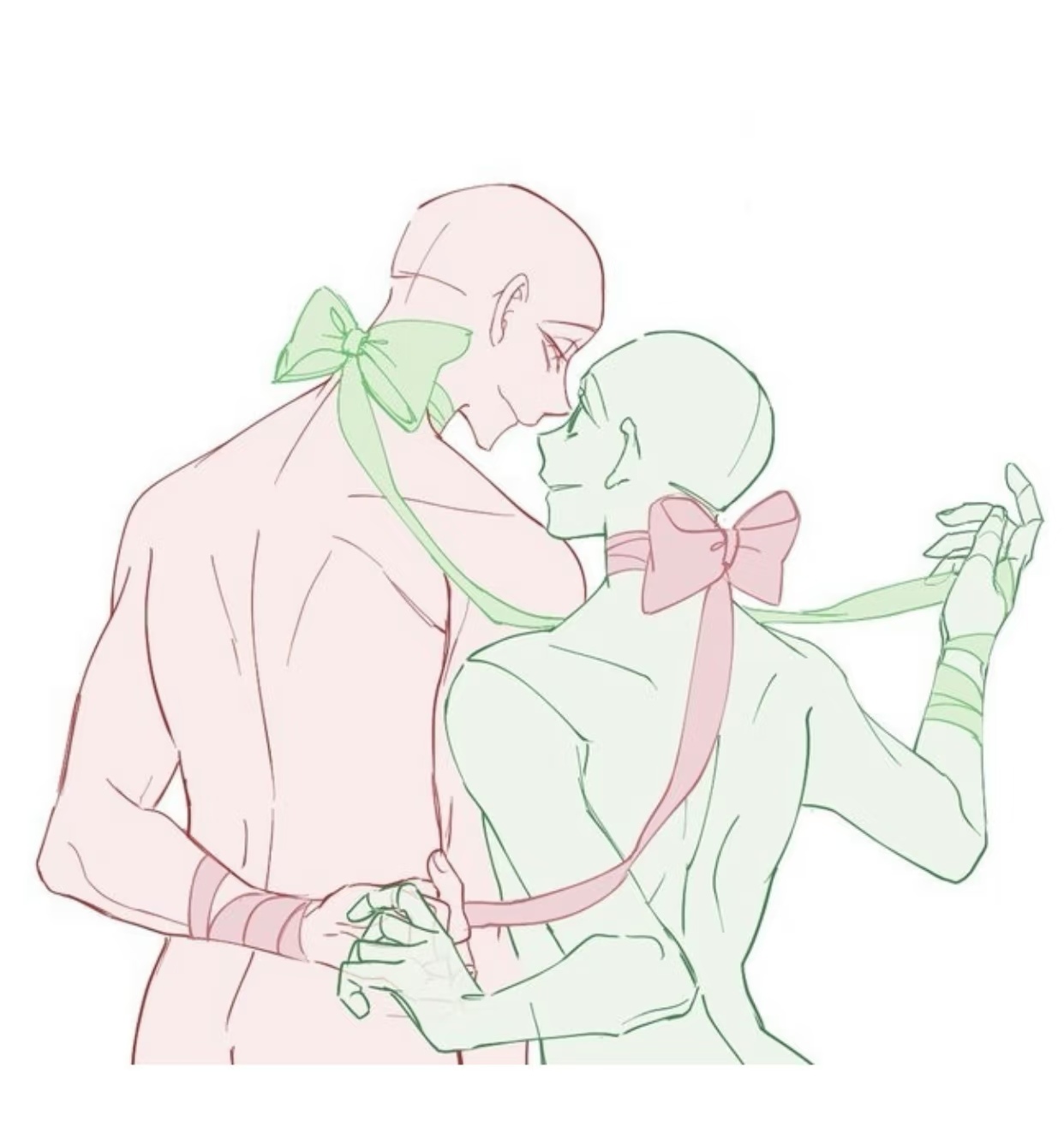 绘画素材|超甜的双人cp贴贴模版参考