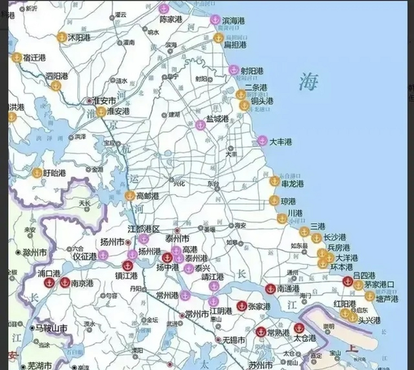 江苏省港口分布示意图 若有不足之处,欢迎大家评论区补充[你懂的]