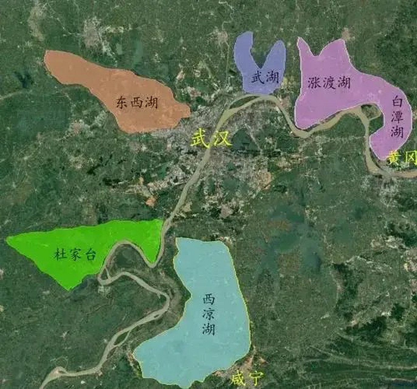 武汉周边泄洪区分布示意图