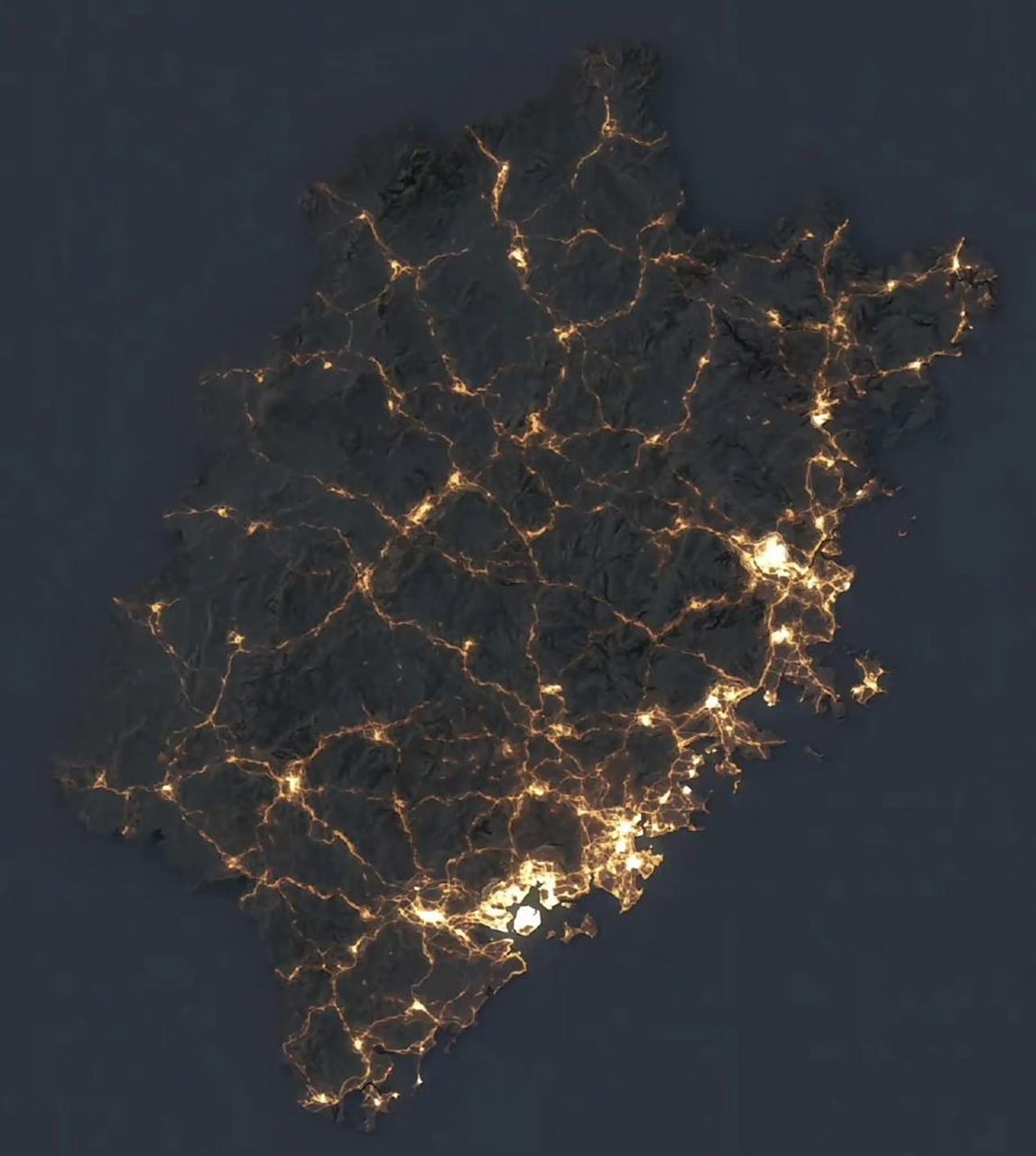 福建夜间灯光卫星图 厦门,福福州中心跟夜光珠似的[期待]