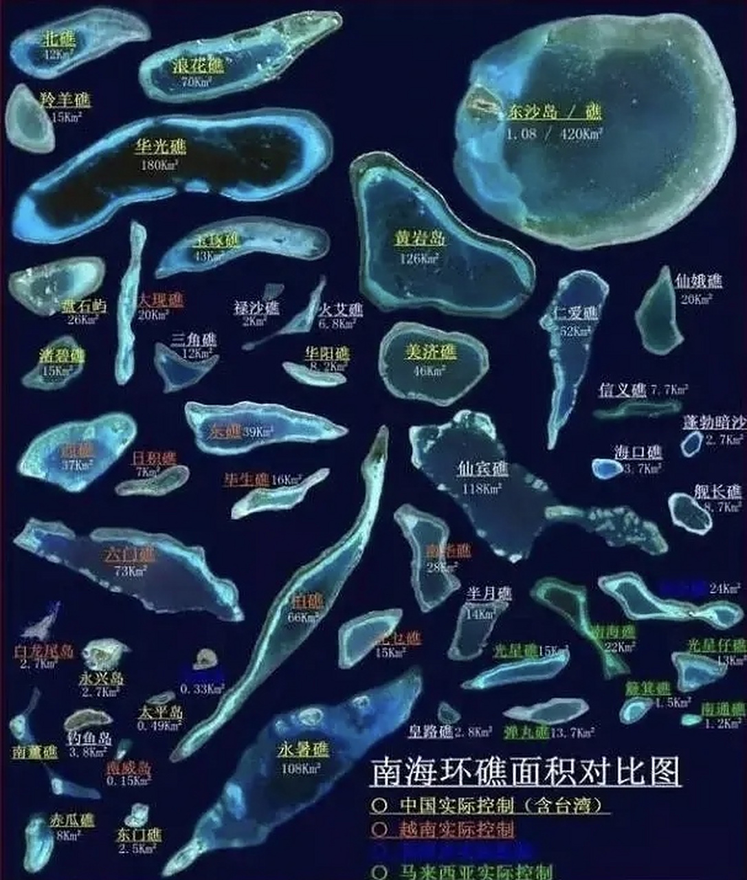 南海各环礁面积对比图[考的全会]