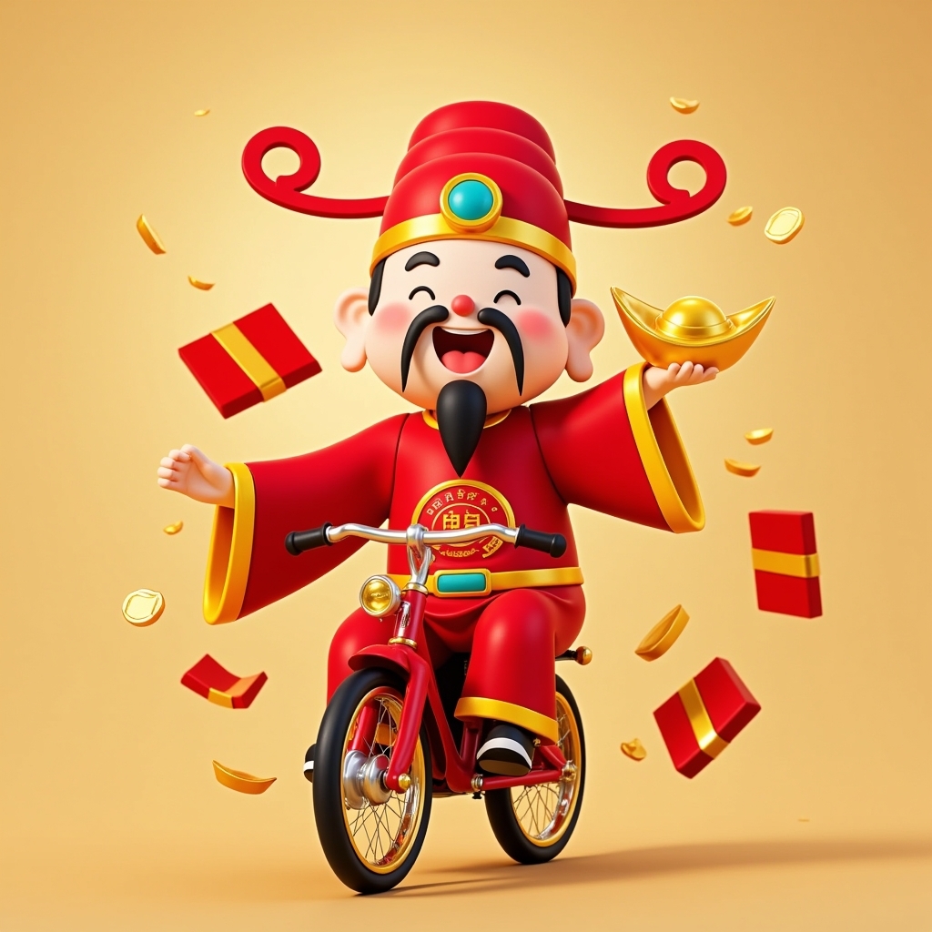 财神爷骑单车送财来,新的一天,财源滚滚!