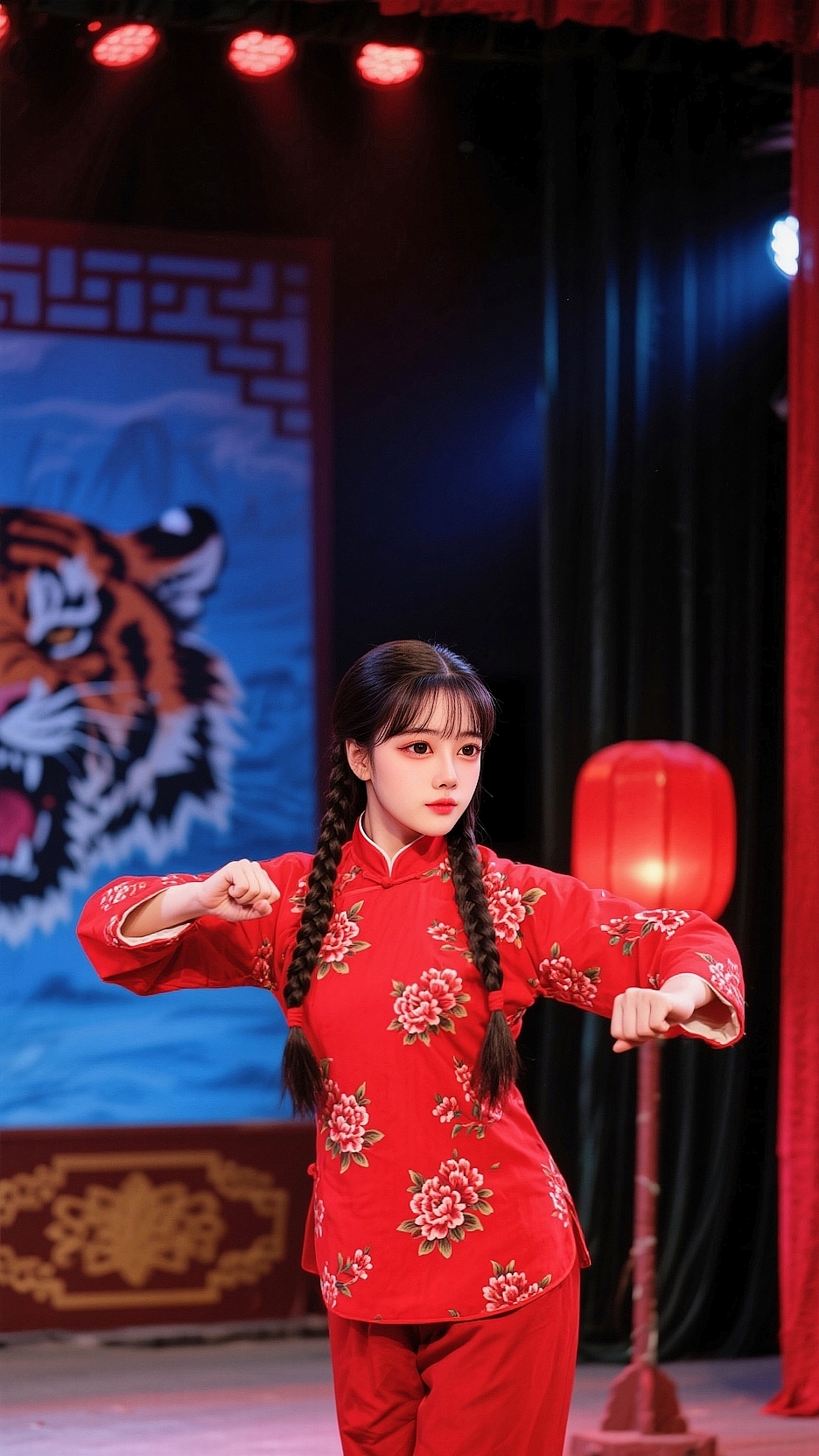 够味,经典红头绳,麻花辫