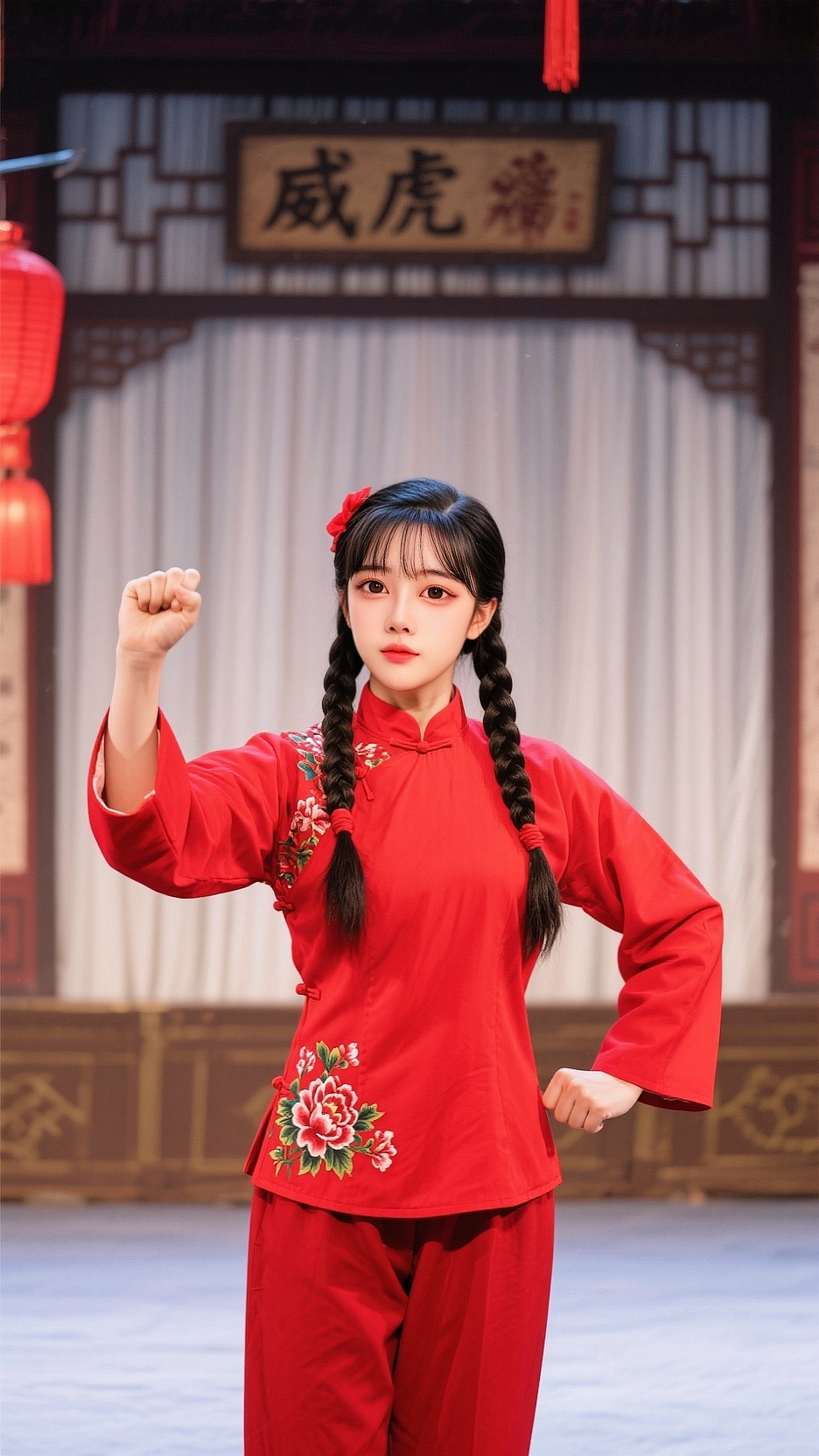 够味,经典红头绳,麻花辫