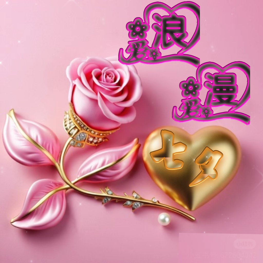 p了张浪漫七夕,粉玫瑰,金爱心,璀璨珠宝,映衬着这浪漫时刻,心动不如