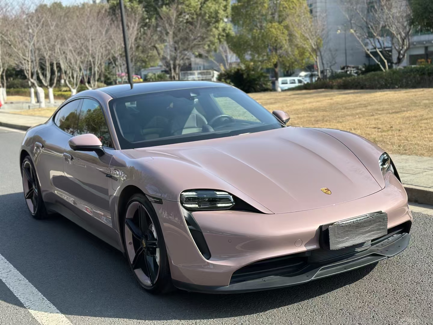 2023年6月保时捷taycan冰莓粉外观树莓紫内饰纯电续航里程414公里 408