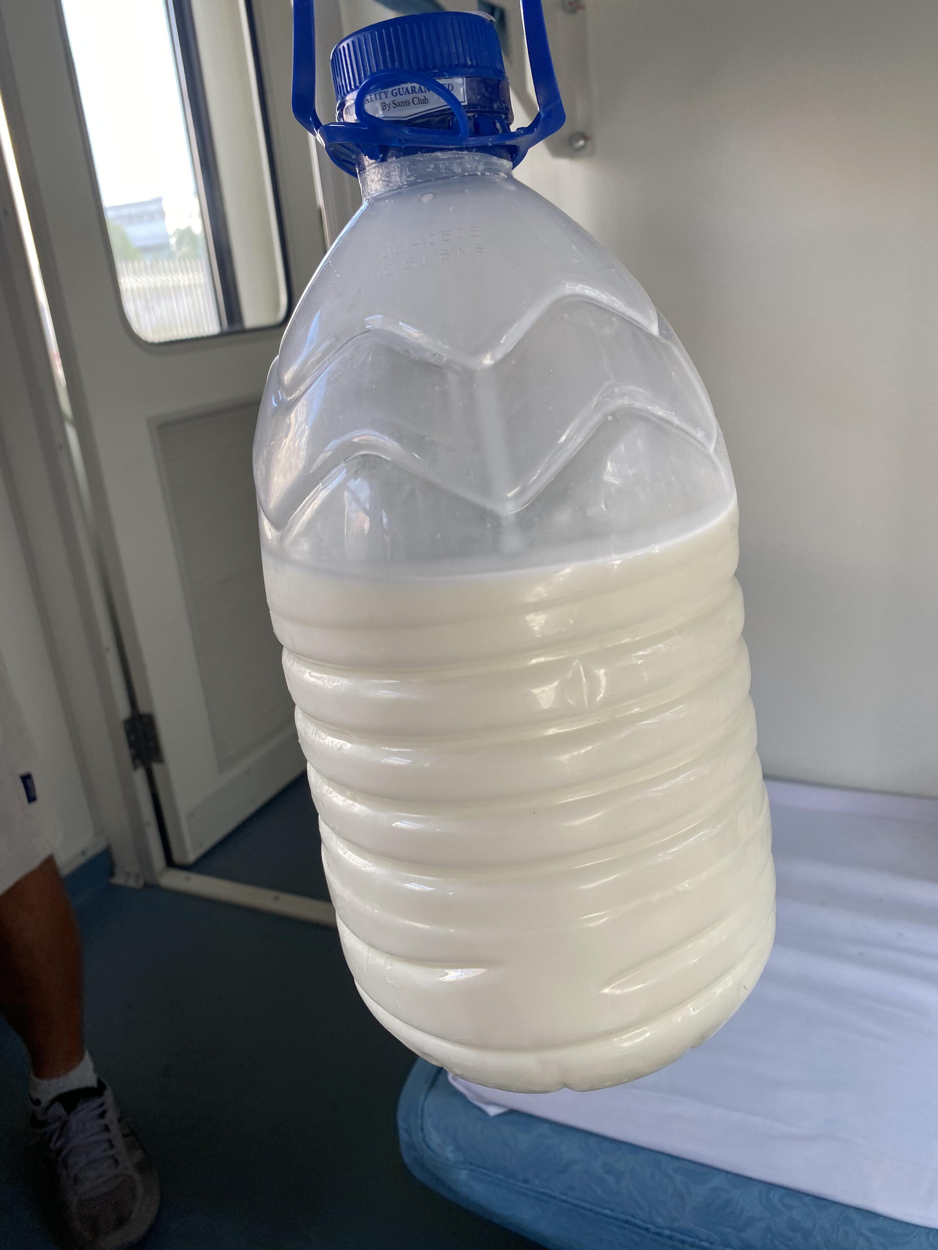 带了一桶牛奶上火车哈哈哈