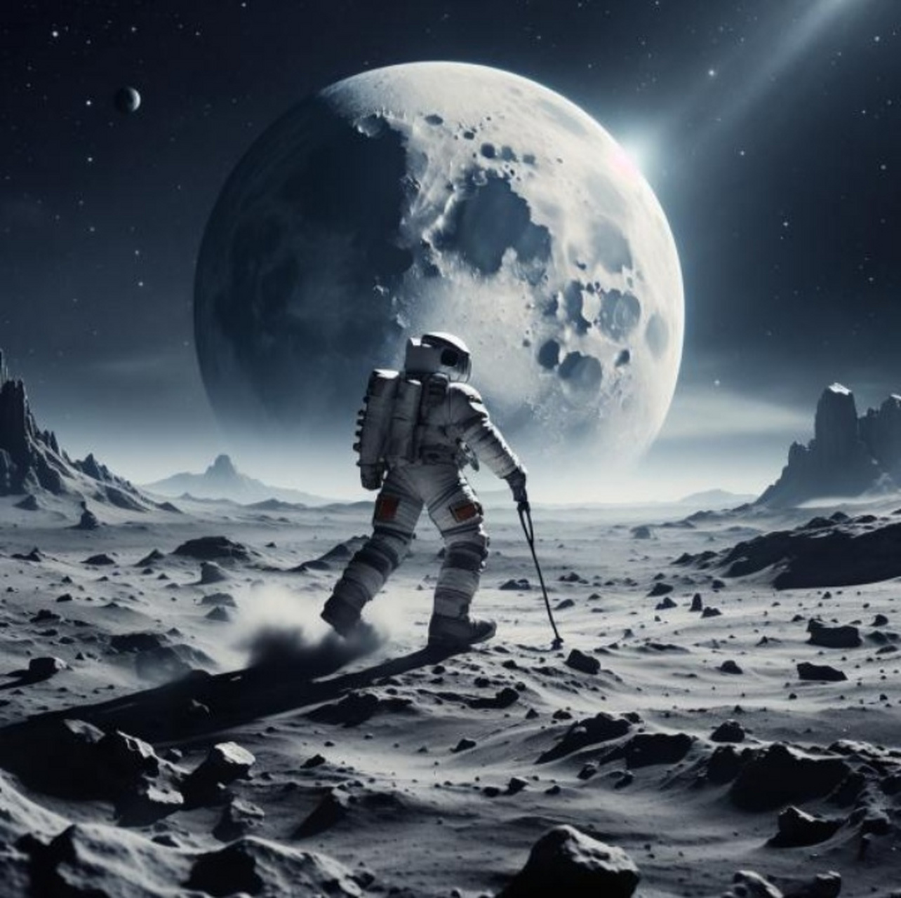 人形机器人月球漫步,研究基地建在月亮之上,人类登月在月球居住.