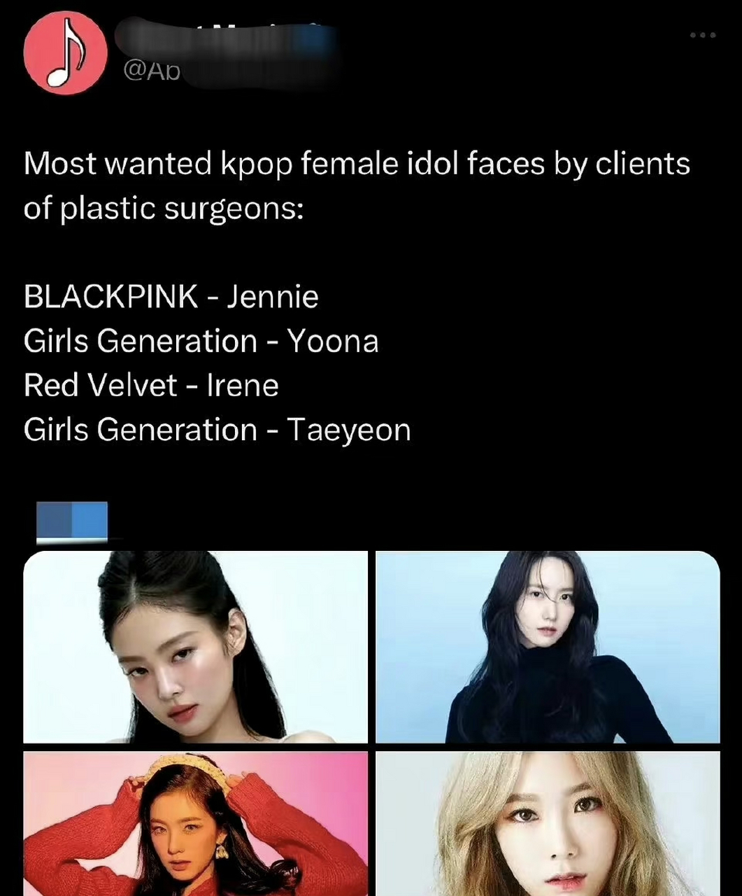 外媒公布的最新的韩国女爱豆整容模板jennie,林允儿,裴珠泫,金泰妍
