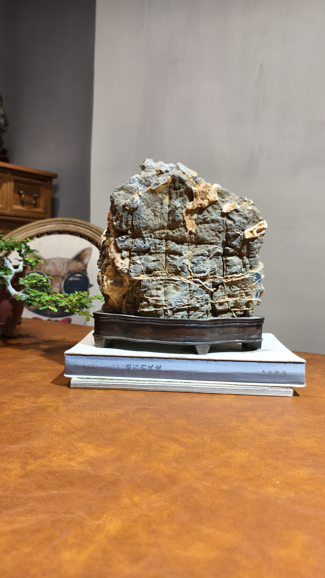 案头这方灵璧滴水莲花石,是宋式山水的立体凝缩