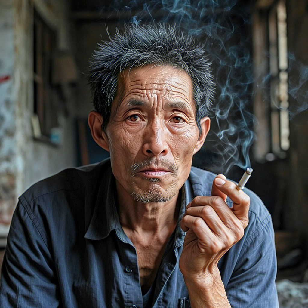 深夜的北京胡同口,几位中年男人蹲在路灯下抽烟