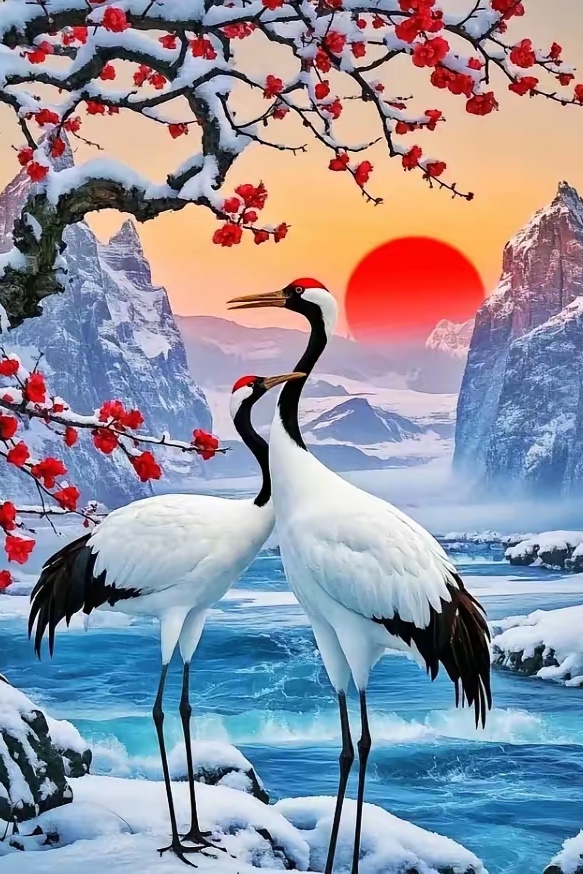 红梅红日红顶鹤 如梦如幻如精灵